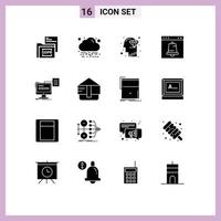 Modern Set of 16 Solid Glyphs and symbols such as resume interface diamond browser alarm Editable Vector Design Elements