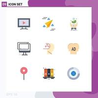 Editable Vector Line Pack of 9 Simple Flat Colors of pc device business monitor rise Editable Vector Design Elements