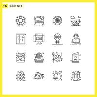 Universal Icon Symbols Group of 16 Modern Outlines of grasses world secure statistics globe Editable Vector Design Elements