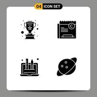 4 Thematic Vector Solid Glyphs and Editable Symbols of award creativity star restriction designing Editable Vector Design Elements