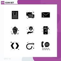 Modern Set of 9 Solid Glyphs and symbols such as muslim lantern support spam mail Editable Vector Design Elements