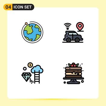 Set of 4 Modern UI Icons Symbols Signs for globe cloud hotel map marketing Editable Vector Design Elements