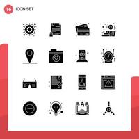 16 Thematic Vector Solid Glyphs and Editable Symbols of map basket banking wood payment Editable Vector Design Elements