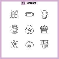 9 Universal Outline Signs Symbols of color up danger storage document Editable Vector Design Elements