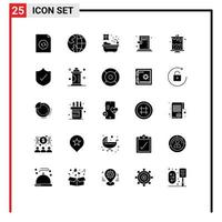 25 Thematic Vector Solid Glyphs and Editable Symbols of candle exit bathroom fire escape Editable Vector Design Elements