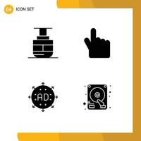 Modern Set of 4 Solid Glyphs Pictograph of sky lift arrow vehicles hand marketing Editable Vector Design Elements