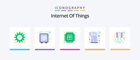 Internet Of Things Flat 5 Icon Pack Including temperature. smart. chip. remote. fridge. Creative Icons Design vector