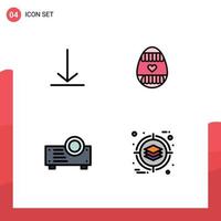 Filledline Flat Color Pack of 4 Universal Symbols of download projector easter egg holidays deployment Editable Vector Design Elements