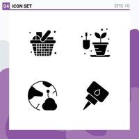 Universal Icon Symbols Group of 4 Modern Solid Glyphs of cart connect kitchen hobbies networking Editable Vector Design Elements