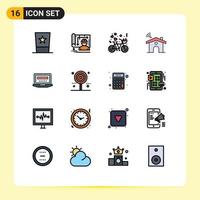 Universal Icon Symbols Group of 16 Modern Flat Color Filled Lines of house service engineer wifi heart Editable Creative Vector Design Elements