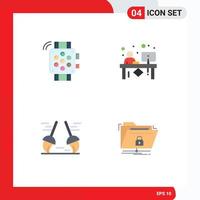 Modern Set of 4 Flat Icons Pictograph of watch broom education desk cleaning Editable Vector Design Elements