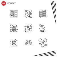 Universal Icon Symbols Group of 9 Modern Outlines of fire ball carnival station building Editable Vector Design Elements