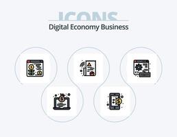 línea de negocio de economía digital lleno de icono paquete 5 diseño de icono. . expediente. tarta. grafico. tecnología vector