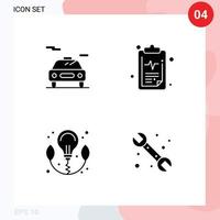 Pictogram Set of 4 Simple Solid Glyphs of car power care result plumber Editable Vector Design Elements