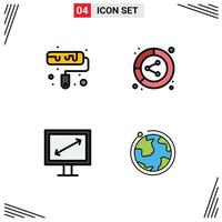 Filledline Flat Color Pack of 4 Universal Symbols of brush display analysis lead globe Editable Vector Design Elements