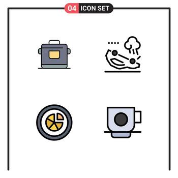 User Interface Pack of 4 Basic Filledline Flat Colors of cooker chart hotel crash pie Editable Vector Design Elements