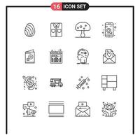 Pictogram Set of 16 Simple Outlines of female search mushroom phone app Editable Vector Design Elements