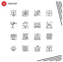 Universal Icon Symbols Group of 16 Modern Outlines of photographic effects tap teamwork parts Editable Vector Design Elements