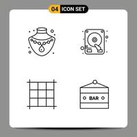 4 iconos creativos, signos y símbolos modernos de nacklace, barra de bebida, píxeles de disco, alimentos y bebidas, elementos de diseño vectorial editables vector