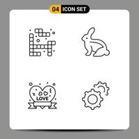 paquete de iconos vectoriales de stock de 4 signos y símbolos de línea para elementos de diseño vectorial editables de tetris love badge bunny rabbit gear vector