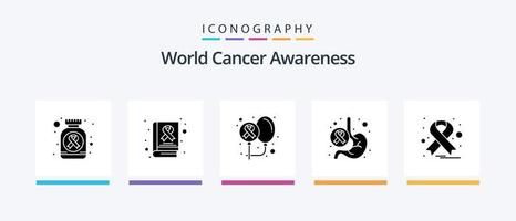 World Cancer Awareness Glyph 5 Icon Pack Including world. health. balloons. day. world. Creative Icons Design vector
