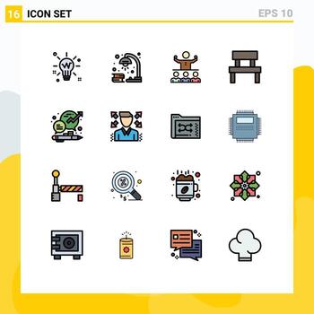 paquete de líneas vectoriales editables de 16 líneas llenas de colores planos simples del mentor del equipo de revisión de bancos de jardín elementos de diseño de vectores creativos editables