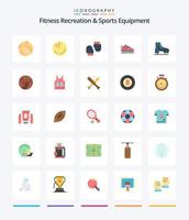 recreación de fitness creativo y equipo deportivo 25 paquete de iconos planos como pelota. patines boxeo. patinar. bota vector