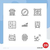 9 User Interface Outline Pack of modern Signs and Symbols of trovel mason navigation brickwork calculator Editable Vector Design Elements