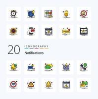 Paquete de iconos de color relleno de línea de 20 notificaciones como notificación de teléfono de mensaje sms wifi vector