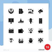 16 Universal Solid Glyphs Set for Web and Mobile Applications display protection glass gdpr lump Editable Vector Design Elements