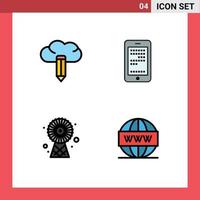 Set of 4 Vector Filledline Flat Colors on Grid for cloud energy mobile coding engine Editable Vector Design Elements