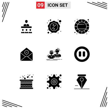 9 paquete de glifos sólidos de interfaz de usuario de signos y símbolos modernos de correo electrónico eliminar lunes eliminar rueda de color elementos de diseño vectorial editables vector