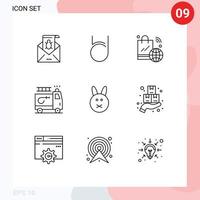 Group of 9 Outlines Signs and Symbols for firefighter iot bit deal internet of things shopping bag Editable Vector Design Elements