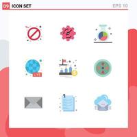 Pictogram Set of 9 Simple Flat Colors of management fund media world wide live Editable Vector Design Elements