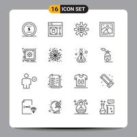 Set of 16 Commercial Outlines pack for safe picture world photo camera Editable Vector Design Elements