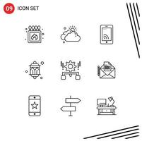 Set of 9 Vector Outlines on Grid for configuration lantern mobile festival celebration Editable Vector Design Elements