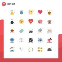 paquete de 25 signos y símbolos modernos de colores planos para medios de impresión web, como elementos de diseño de vectores editables del escudo de amor del mundo del corazón de la boda