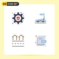 4 Universal Flat Icon Signs Symbols of lock housing machine treadmill residences Editable Vector Design Elements