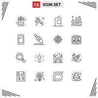 16 Universal Outlines Set for Web and Mobile Applications mobile phone drink man podium race Editable Vector Design Elements