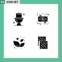 Editable Vector Line Pack of 4 Simple Solid Glyphs of bathroom leaf washroom cycle wellness leaf Editable Vector Design Elements