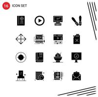 16 User Interface Solid Glyph Pack of modern Signs and Symbols of transform arrow computer tools pc Editable Vector Design Elements