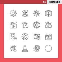 16 Universal Outline Signs Symbols of cancer media decoration film tool Editable Vector Design Elements