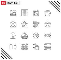 Set of 16 Vector Outlines on Grid for sent email wall clock ecommerce cup Editable Vector Design Elements