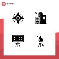 Pack of 4 Modern Solid Glyphs Signs and Symbols for Web Print Media such as compass presentation building alphabet flame Editable Vector Design Elements