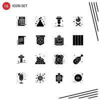 User Interface Pack of 16 Basic Solid Glyphs of novel party time baking fire stand Editable Vector Design Elements