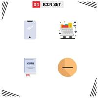 Set of 4 Vector Flat Icons on Grid for phone trolley android full document Editable Vector Design Elements