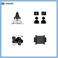 Modern Set of 4 Solid Glyphs Pictograph of launch correct startup education lock Editable Vector Design Elements