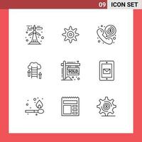 Set of 9 Modern UI Icons Symbols Signs for property server dollar data download Editable Vector Design Elements