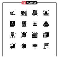 Pack of 16 Modern Solid Glyphs Signs and Symbols for Web Print Media such as poster file lock cube secure Editable Vector Design Elements