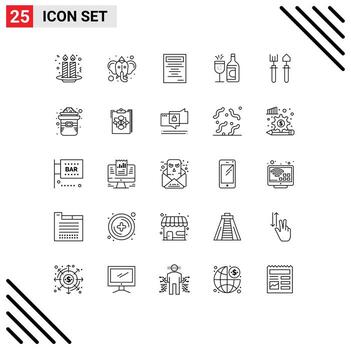 Modern Set of 25 Lines and symbols such as rake garden book ddrink bottle Editable Vector Design Elements